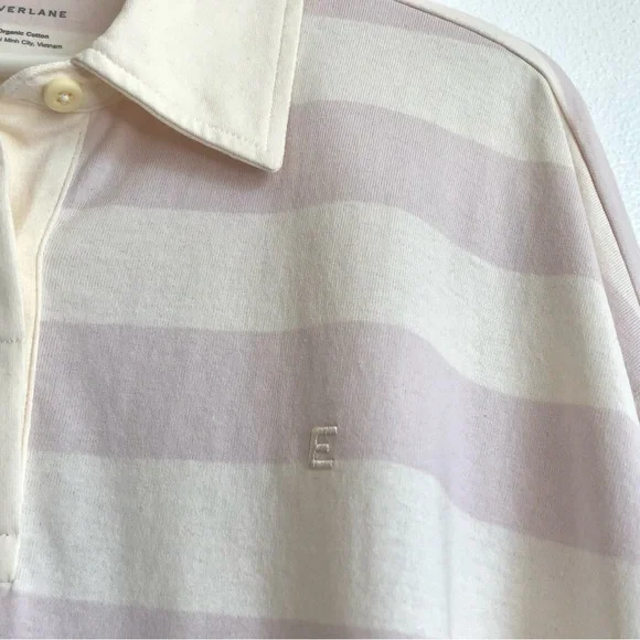 Everlane Purple / White Stripe Organic Cotton Long Sleeve Rugby Polo Size Large - Picture 3 of 10